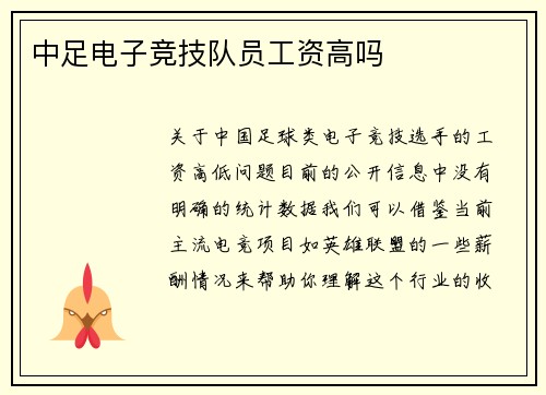 中足电子竞技队员工资高吗