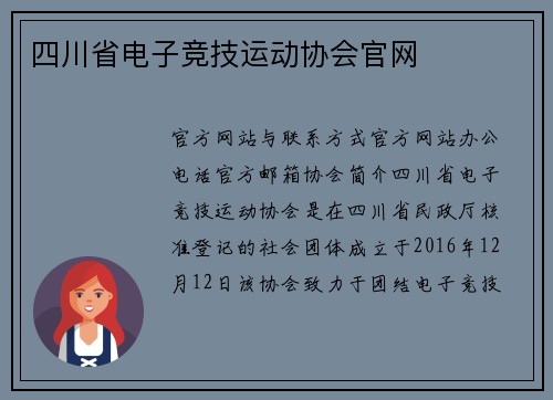 四川省电子竞技运动协会官网